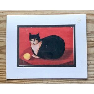 Judith Brown Litho Print Tom Cat Tuxedo Kitty Animal Lover Folk Art Cute
